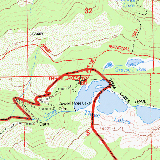 Topographic Map of Three Lakes Campground, CA
