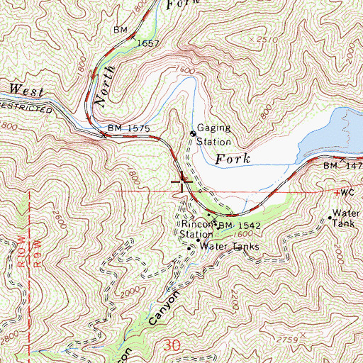 Topographic Map of Area 1 Work Center Forest Service Facility, CA