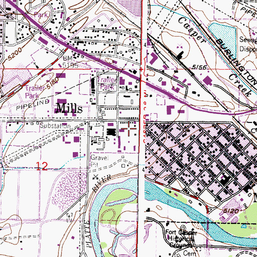 Topographic Map of Mills Post Office, WY