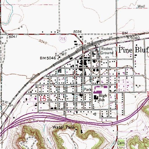 Topographic Map of Pine Bluffs Post Office, WY