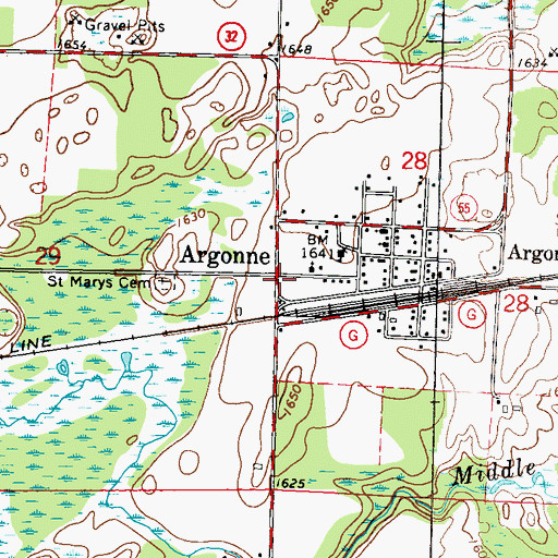 Topographic Map of Argonne Post Office, WI