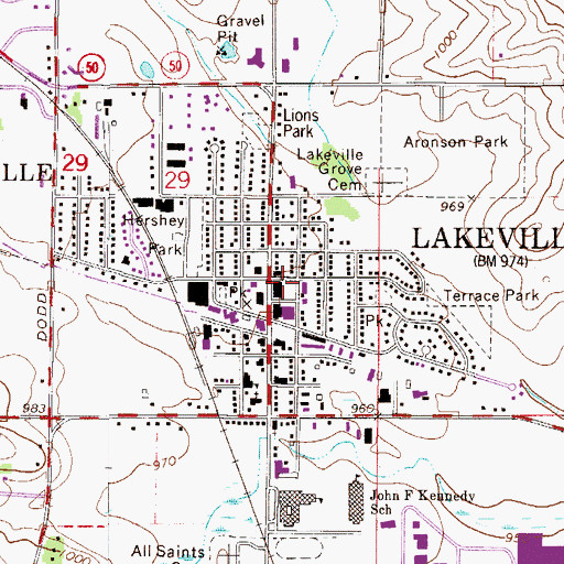 Topographic Map of Lakeville Post Office, MN