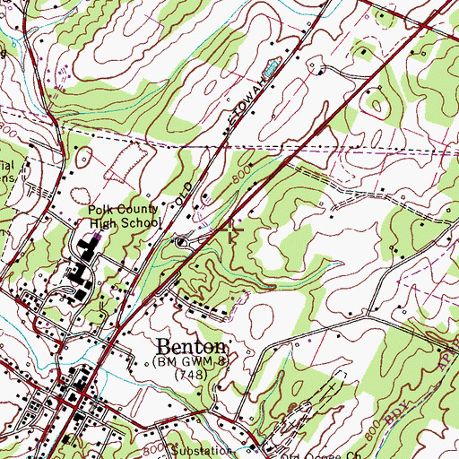 Topographic Map of Benton Police Department, TN