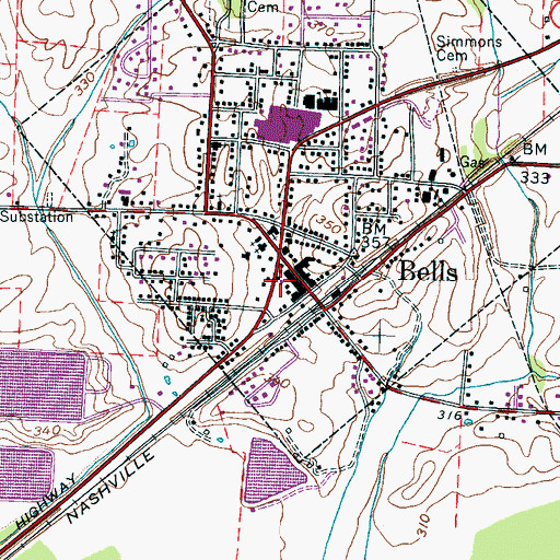 Topographic Map of Bells Police Department, TN