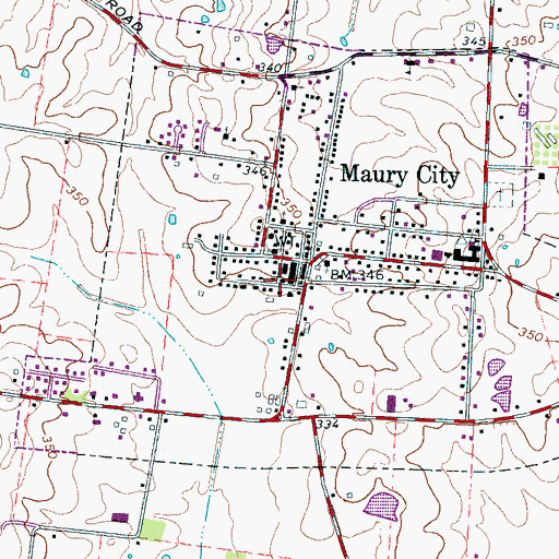 Topographic Map of Maury City Police Department, TN