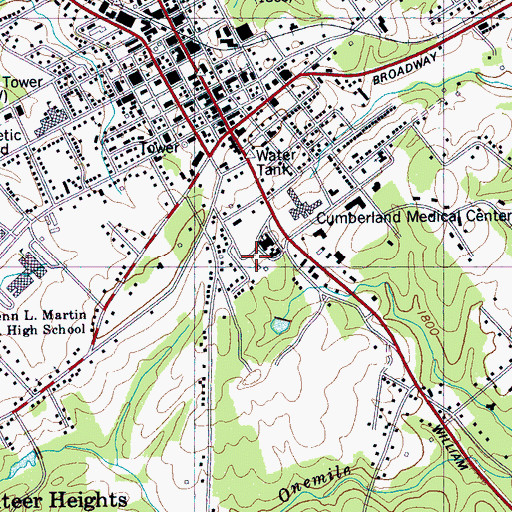 Topographic Map of Cumberland County Sheriff's Department, TN