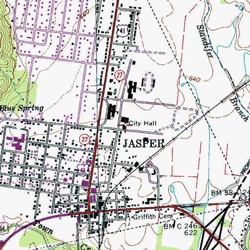 Topographic Map of Jasper Police Department, TN