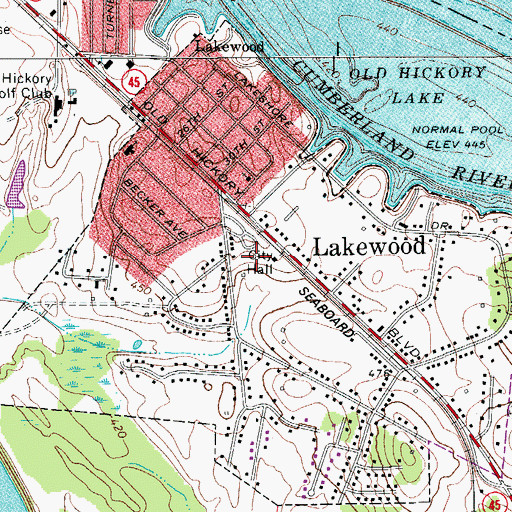 Topographic Map of Lakewood Police Department, TN