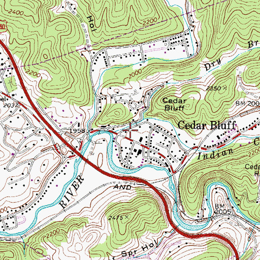 Topographic Map of Cedar Bluff Post Office, VA