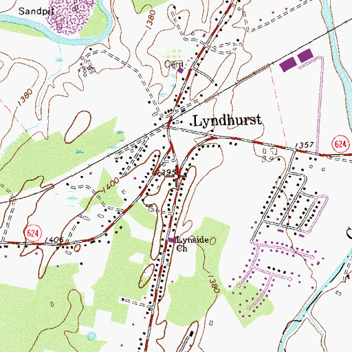 Topographic Map of Lyndhurst Post Office, VA