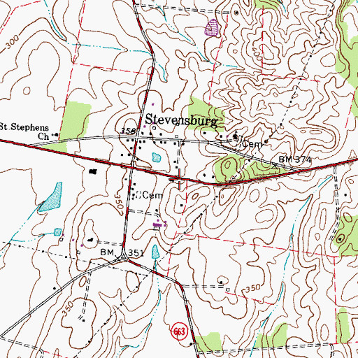 Topographic Map of Stevensburg Post Office, VA