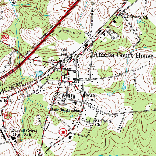 Topographic Map of Amelia Court House Post Office, VA