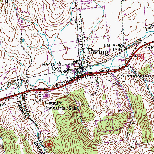 Topographic Map of Ewing Post Office, VA
