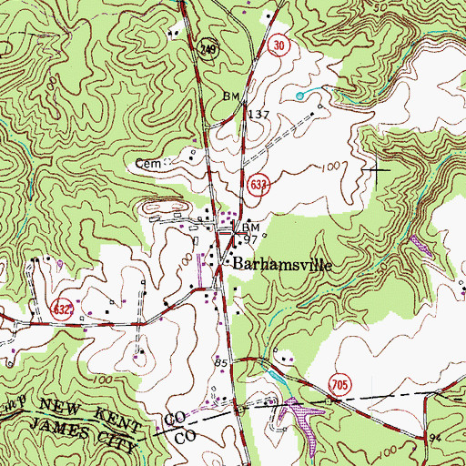 Topographic Map of Barhamsville Post Office, VA