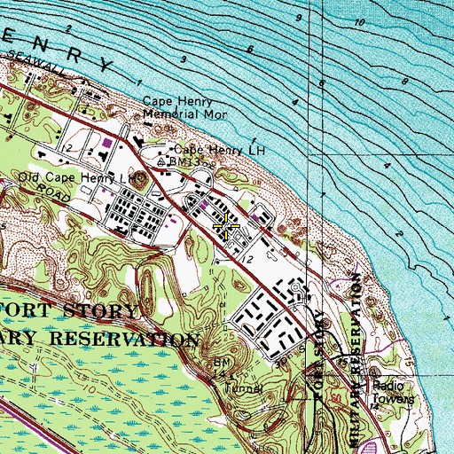 Topographic Map of Fort Story Post Office, VA