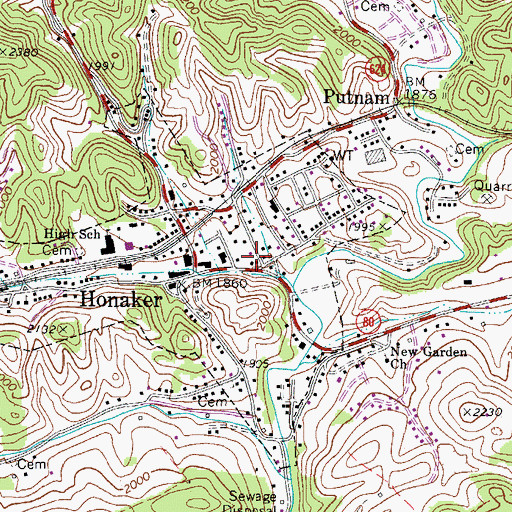 Topographic Map of Honaker Post Office, VA