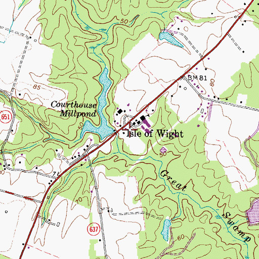 Topographic Map of Isle of Wight Post Office, VA