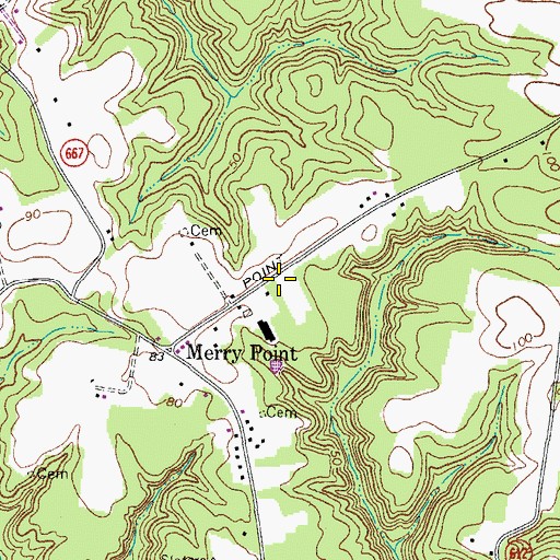 Topographic Map of Merry Point Post Office, VA