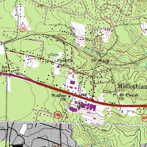 Topographic Map of Midlothian Post Office, VA
