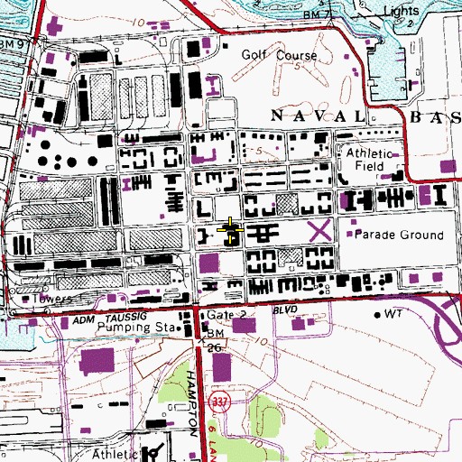 Topographic Map of Naval Base Post Office, VA