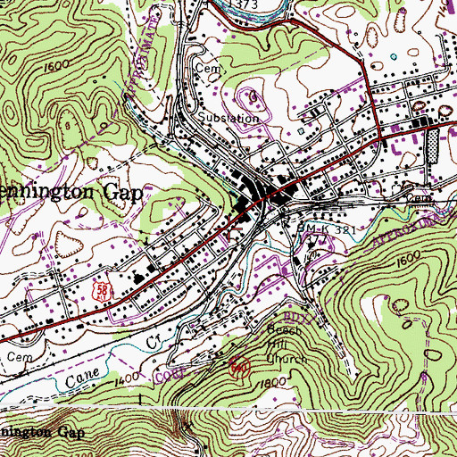 Topographic Map of Pennington Gap Post Office, VA