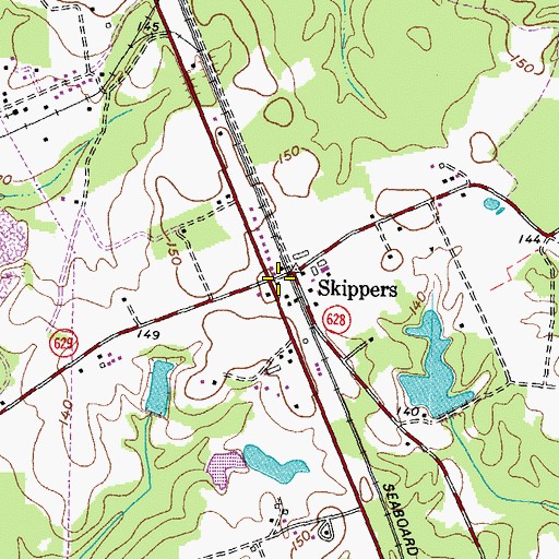 Topographic Map of Skippers Post Office, VA
