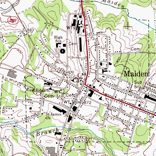 Topographic Map of Maiden Police Department, NC