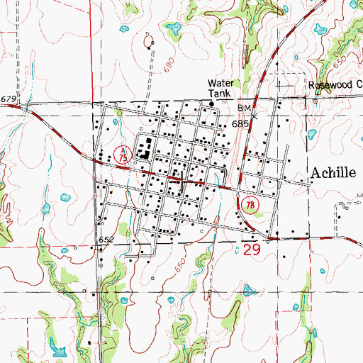 Topographic Map of Achille Police Department, OK