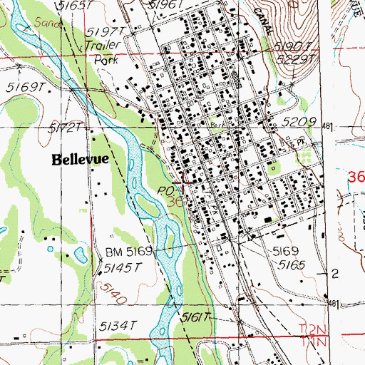 Topographic Map of Bellevue Post Office, ID