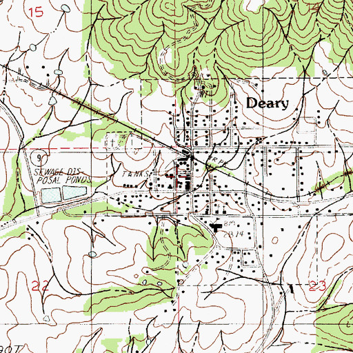 Topographic Map of Deary Post Office, ID