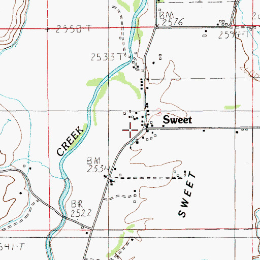 Topographic Map of Sweet Post Office, ID