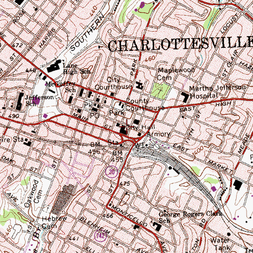 Topographic Map of Charlottesville Police Department, VA