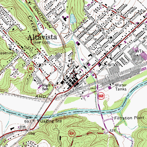Topographic Map of Altavista Police Department, VA