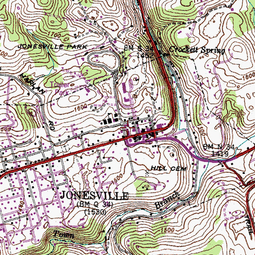 Topographic Map of Jonesville Police Department, VA