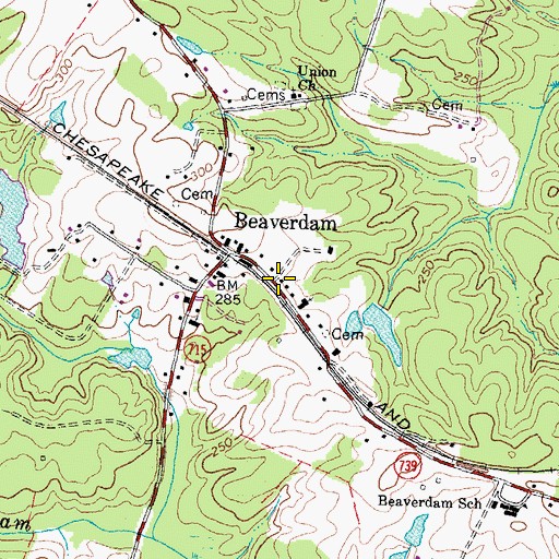 Topographic Map of Beaverdam Post Office, VA