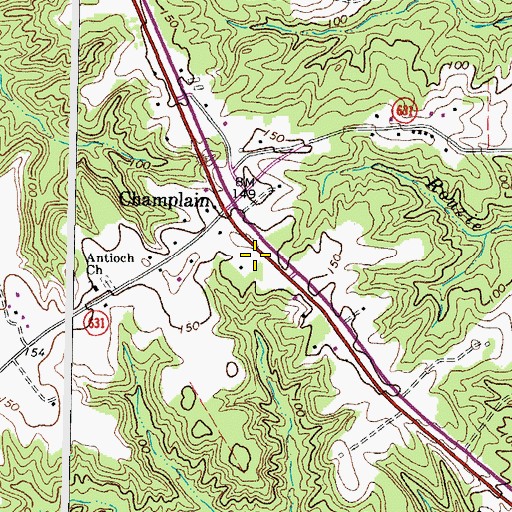 Topographic Map of Champlain Post Office, VA
