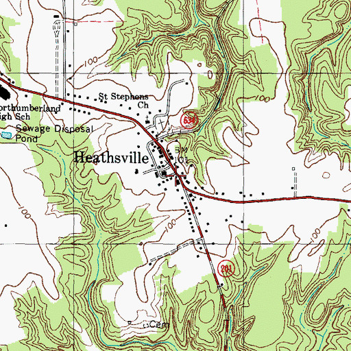 Topographic Map of Heathsville Post Office, VA