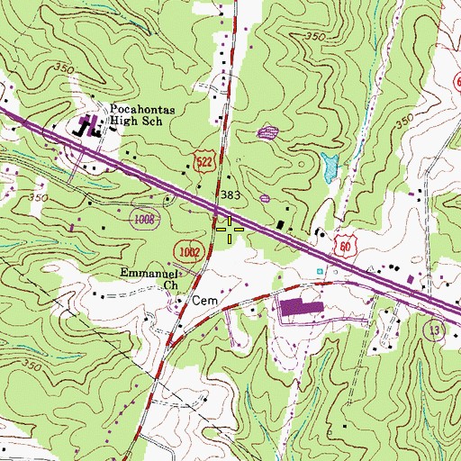 Topographic Map of Powhatan Post Office, VA