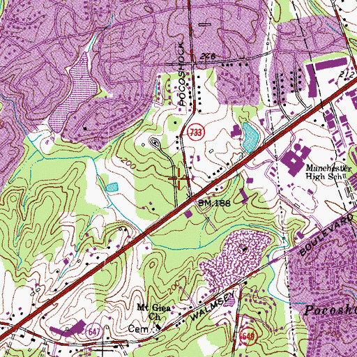 Topographic Map of Pocoshock Creek Post Office, VA