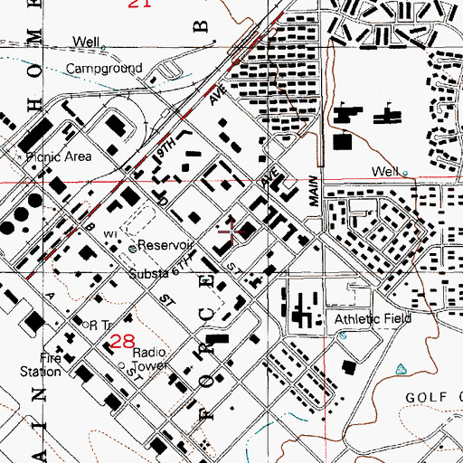 Topographic Map of Mountain Home Air Force Base Post Office, ID