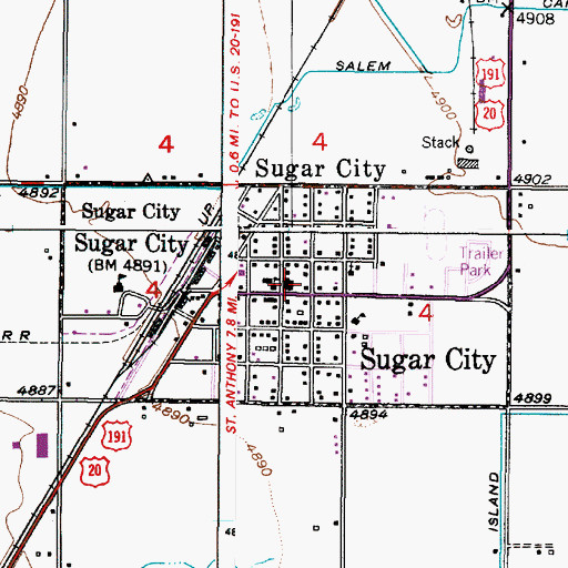 Topographic Map of Sugar City Post Office, ID