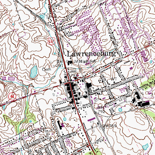 Topographic Map of Lawrenceburg Police Department, KY