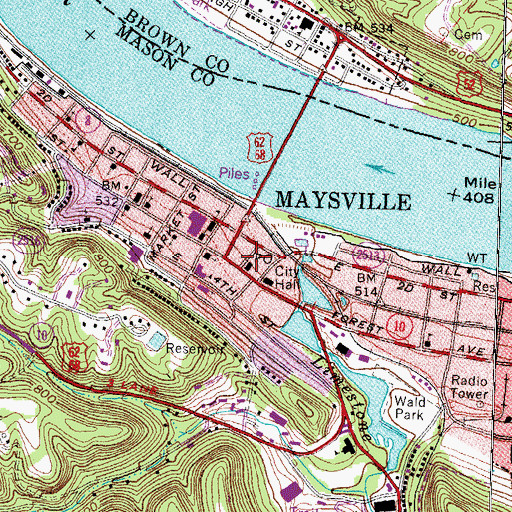 Topographic Map of Maysville Police Department, KY
