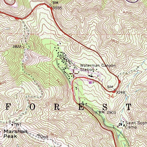 Topographic Map of Waterman Canyon Station, CA