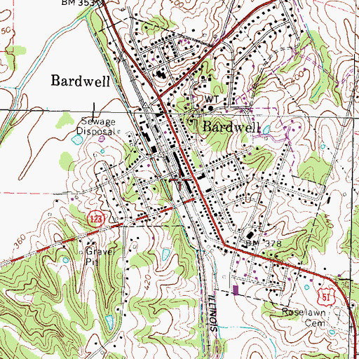 Topographic Map of Bardwell Police Department, KY
