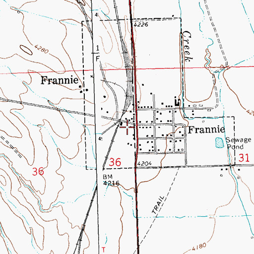 Topographic Map of Frannie Post Office, WY