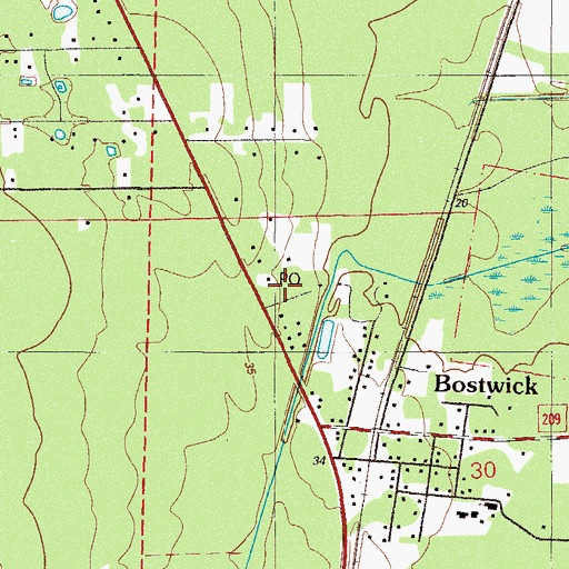 Topographic Map of Bostwick Post Office, FL