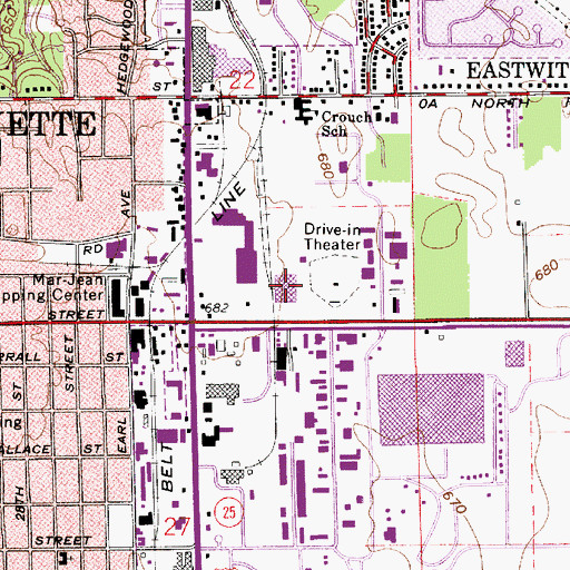 Topographic Map of Lafayette Post Office, IN