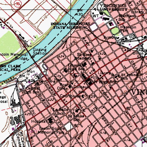 Topographic Map of Vincennes Post Office, IN