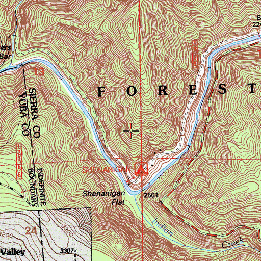 Topographic Map of Shenanigan Campground, CA